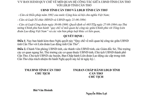 Nghị quyết liên tịch 01/NQLT.95 1995 mối quan hệ công tác Ủy ban nhân dân Cần Thơ Liên đòan lao động