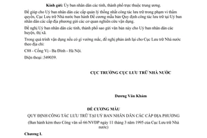 Công văn 66/NVĐP Đề cương mẫu bản Quy định công tác lưu trữ tại Ủy ban nhân dân các cấp địa phương