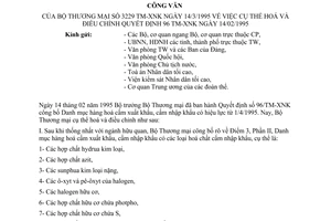 Công văn 3229 TM-XNK công bố Danh mục hàng hóa cấm xuất khẩu, cấm nhập khẩu