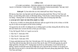 Công văn 1088/CSTBLS xét tăng danh hiệu "Bà mẹ Việt Nam anh hùng"