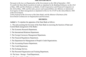 Decree No. 20-CP of March 01, 1995, on the organization of the Vietnam State Bank