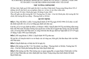 Quyết định 131/TTG tổ chức chế độ chính sách y tế cơ sở sửa đổi Quyết định số 58/TTg