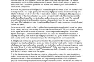 Derective No. 133-TTg of March 07, 1995, on planning the development of physical culture and sports
