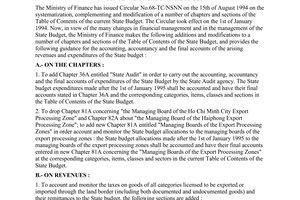 Circular No. 16-TC/NSNN of March 07, 1995, guiding the implementation, supplementing and modifying the table of contents of the state budget