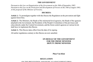 Decree No. 22-CP of March 09, 1995, promulgating the regulation on the prevention and fight against forest fires