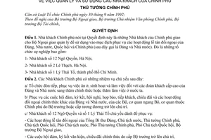 Quyết định 136-TTg quản lý sử dụng nhà khách Chính Phủ