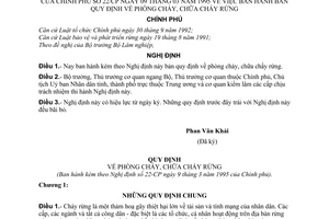 Nghị định 22/CP bản quy định về phòng cháy, chữa cháy rừng
