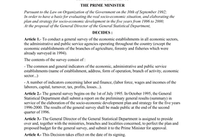 Decision No. 155-TTg of March 13, 1995, on the general survey of the economic, administrative and public service establishments