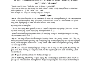 Quyết định 155-TTg tổng điều tra cơ sở kinh tế, hành chính, sự nghiệp