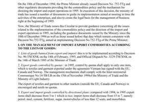 Circular No. 07-TM/XNK of March 15, 1995, guiding the implementation of the commodities policy and directing the import-export operations in 1995