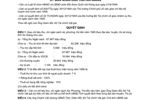 Quyết định 192/QĐ-UB Giao chỉ tiêu thu chi ngân sách xã phường thị trấn An Giang năm 1995