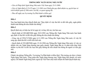 Quyết định 69-QĐ/NH6 thu hồi và đổi tiền giấy ngân phiếu thanh toán không đủ tiêu chuẩn lưu thông
