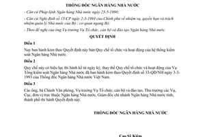 Quyết định 73-QĐ/NH9 tổ chức và hoạt động của hệ thống kiểm soát Ngân hàng Nhà nước 1995