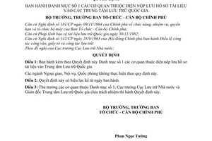 Quyết định 58/QĐ-TCCP danh mục số 1 các cơ quan thuộc diện nộp lưu hồ sơ tài liệu vào Trung tâm lưu trữ quốc gia