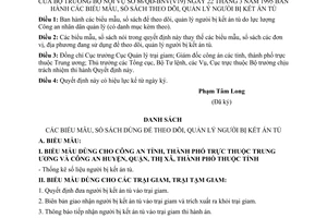 Quyết định 86/QĐ-BNV biểu mẫu, sổ sách theo dõi quản lý người bị kết án tù