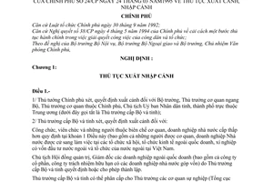 Nghị định 24-CP thủ tục xuất, nhập cảnh