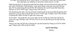 Thông tư 24/TC/NSNN thưởng thu vượt kế hoạch thuế doanh thu sửa đổi Mục III, Thông tư 30/TC-NSNN