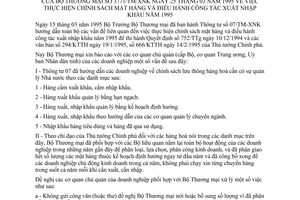 Thông tư 3771/TM-XNK hướng dẫn chính sách mặt hàng điều hành công tác Xuất nhập khẩu năm 1995