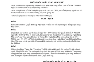 Quyết định 84/QĐ/NH6 điều hoà tiền mặt trong hệ thống ngân hàng nhà nước 1995