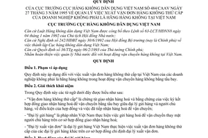 Quy định 484/CAAV quản lý xuất vận đơn hàng không thứ cấp của Doanh nghiệp không phải là hãng hàng không tại Việt Nam