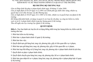 Quyết định 270-TM/QLTT mẫu ấn chỉ sử dụng hoạt động kiểm tra, kiểm soát và xử phạt hành chính Quản lý thị trường