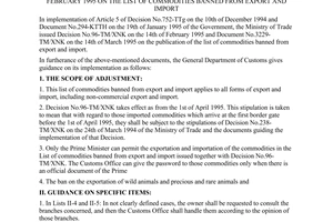 Circular No. 118-TCHQ/GSQL of March 31, 1995, guiding the implementation of Decision No.96-TM/XNK on the 14th of February 1995 on the list of commodities banned from export and import