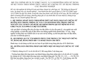 Thông tư 28 TC/CĐKT hướng dẫn sử dụng sổ kế toán hình thức nhật ký chứng từ áp dụng doanh nghiệp