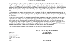 Công văn 951/UB-KT việc tạm thời không giải quyết thủ tục hợp thức hóa, giao đất, thuê đất hai bên đường Hà Nội