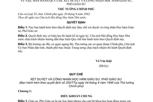 Quyết định 200-TTg quy chế xét duyệt và công nhận học hàm giáo sư, phó giáo sư