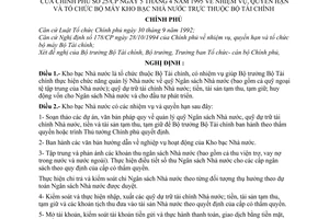 Nghị định 25-CP nhiệm vụ quyền hạn và tổ chức bộ máy kho bac nhà nước thuộc Bộ Tài Chính