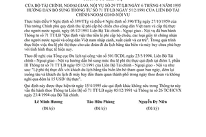 Thông tư 29TT/LB thu tiền lệ phí cấp hộ chiếu giấy tờ chứng nhận người nước ngoài công dân Việt nam xuất nhập cảnh cư trú bổ sung thông tư 71TT/LB