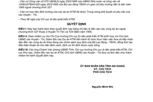 Quyết định 289/QĐ-UB chỉ tiêu di dân vào các vùng dự án ngoài chương trình 327.CT 1995 An Giang