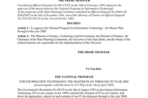 Decision No. 211-TTg of April 07, 1995, approving the national program for information technology