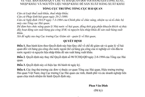 Quyết định 126/TCHQ-QĐ Quy chế về hải quan hàng hóa gia công xuất, nhập khẩu và nguyên liệu nhập khẩu sản xuất hàng xuất khẩu