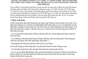 Thông tư 30/TC/TCT hướng dẫn giảm thuế doanh thu năm 1995 cơ sở kinh doanh miền núi