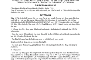 Quyết định 229/TTg duyệt Dự án quy hoạch tổng thể xây dựng quần thể công trình lịch sử - văn hoá dân tộc tại thành phố Hồ Chí Minh