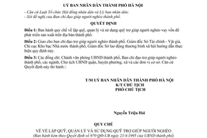Quyết định 970/QĐ-UB quy chế lập quản lý sử dụng quỹ trợ giúp người nghèo