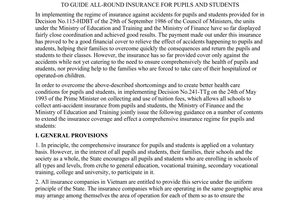 Inter-ministerial circular No. 35-TT/LB of April 25, 1995, to guide all-round insurance for pupils and students