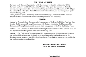 Decision No. 241-TTg of April 27, 1995, to establish the department for management of the price-stabilizing fund