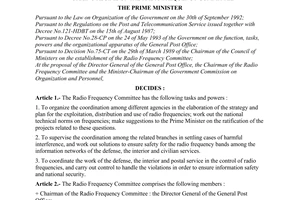 Decision No. 242-TTg of April 27, 1995, on the function, tasks, powers, organizational structure and working regime of the radio frequency committee