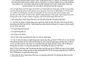 Thông tư 01/NH-TT Quy chế đặt hoạt động văn phòng đại diện tổ chức kinh tế nước ngoài tại Việt Nam ngân hàng tổ chức tín dụng nước ngoài