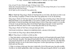 Quyết định 254-TTg thành lập Tổng công ty thuốc lá Việt Nam