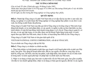 Quyết định 251-TTg thành lập Tổng công ty cà phê Việt Nam