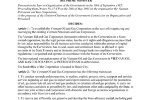 Decision No. 330-TTg of May 29, 1995, to establish the Vietnam oil and gas corporation