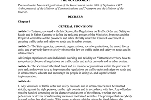 Decree No. 36-CP of May 29, 1995, on ensuring traffic order and safety on roads and in urban centers