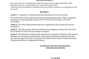 Decree No. 37-CP of May 29, 1995, on the organization of the Vietnam Oil and Gas Corporation