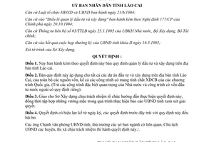 Quyết định 552/QĐ.UB 1995 quản lý đầu tư xây dựng Lào Cai