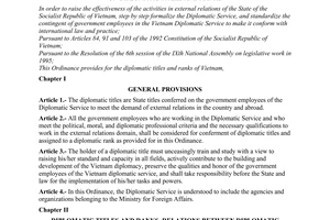Ordinance No. 40-L/CTN of May 31, 1995, on diplomatic titles and ranks