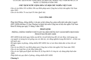 Pháp lệnh phòng, chống nhiễm vi rút gây ra hội chứng suy giảm miễn dịch ở người HIV/AIDS 1995 40-L/CTN