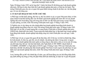 Chỉ thị 262/TTg phân công chuẩn bị văn bản hướng dẫn thi hành Luật doanh nghiệp Nhà nước